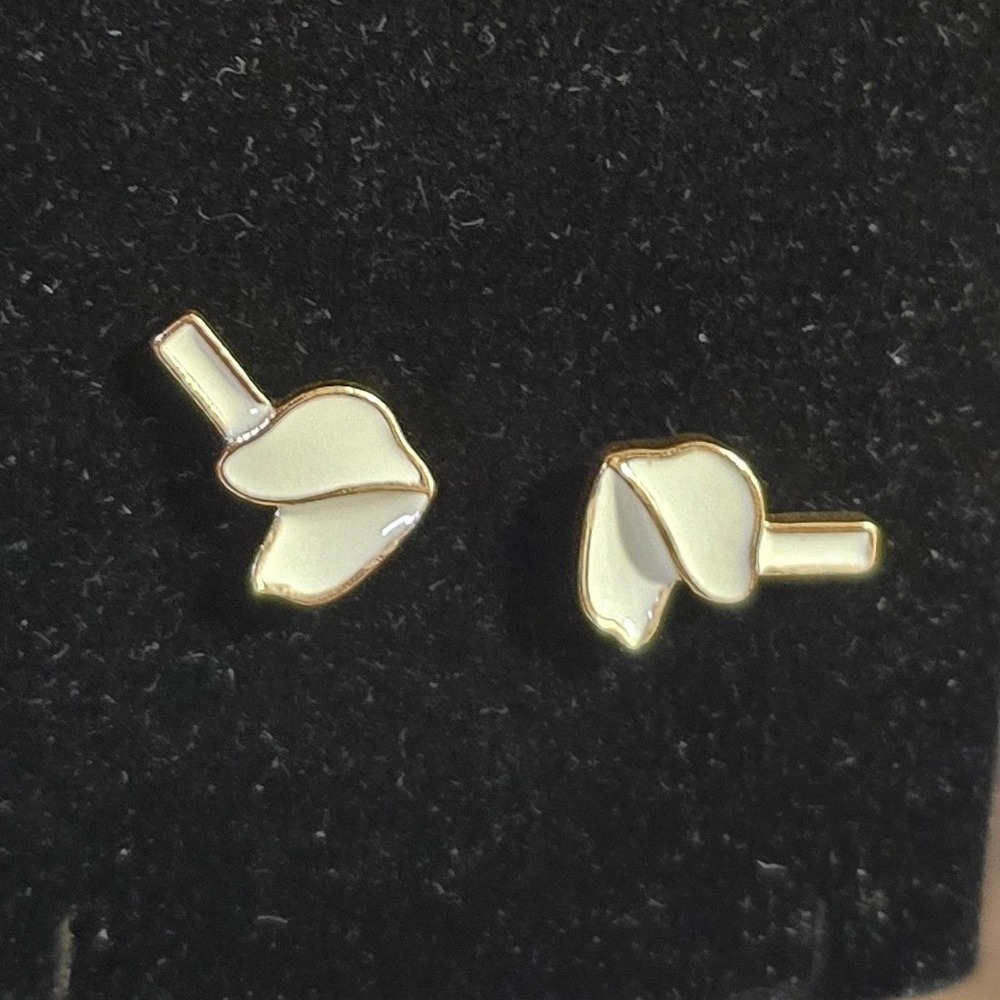 NEW set of mini white enamel stud earrings fortune cookie chinese foodie gift